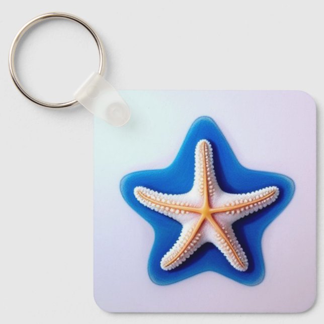Porte-clés Poisson orange en bleu (Recto)