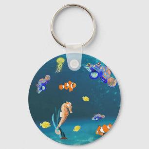 Porte-clés Poissons tropicaux colorés et hippocampe