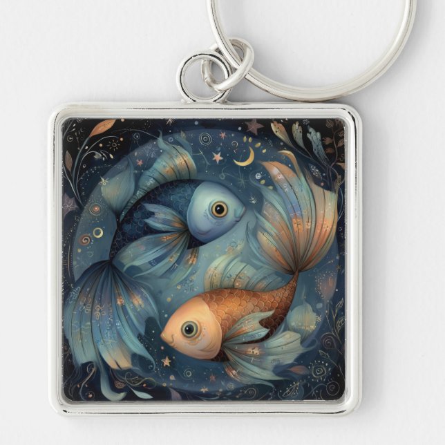 Porte-clés Poissons Zodiaque Astrologie Céleste Anniversaire (Devant)