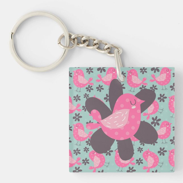 Porte-clés Polka Dot Birds and Flowers (Devant)