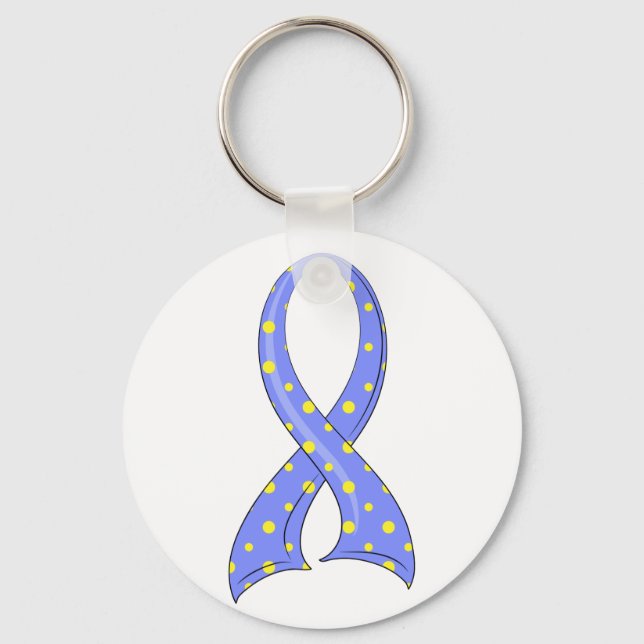 Porte-clés Polka Dot Blue Yellow Ribbon Down Syndrome (Recto)