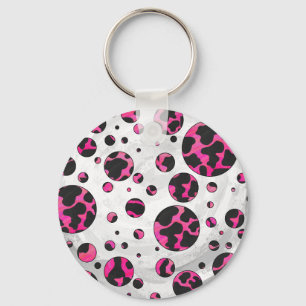 Porte-clés Polka Dot Cow Hot Rose et Black Print
