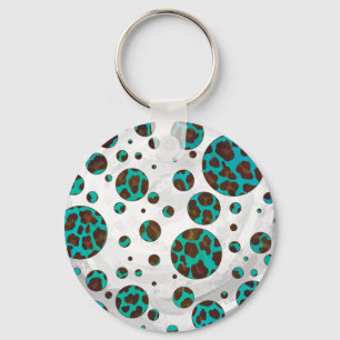 Porte-clés Polka Dot Cow Impression Brown et Turquoise