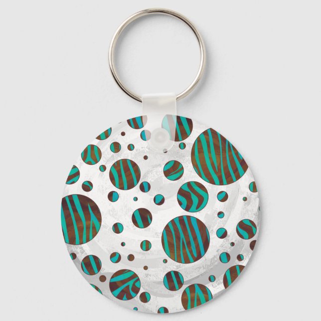 Porte-clés Polka Dot Zebra Brown et Turquoise (Recto)