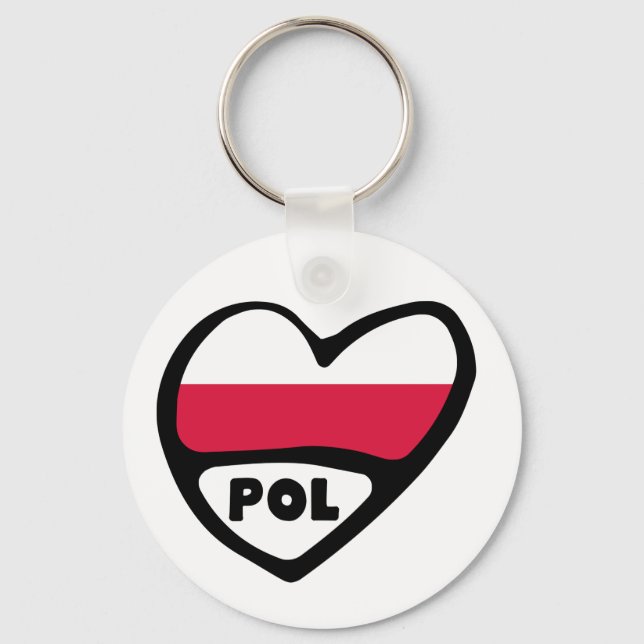 Porte-clés Pologne Code Pays Drapeau Clavier Coeur, POL (Recto)