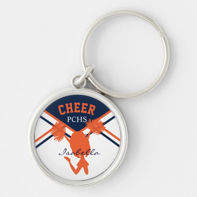 Porte-clés Pom-pom girl en bleu, orange et blanc (Devant)