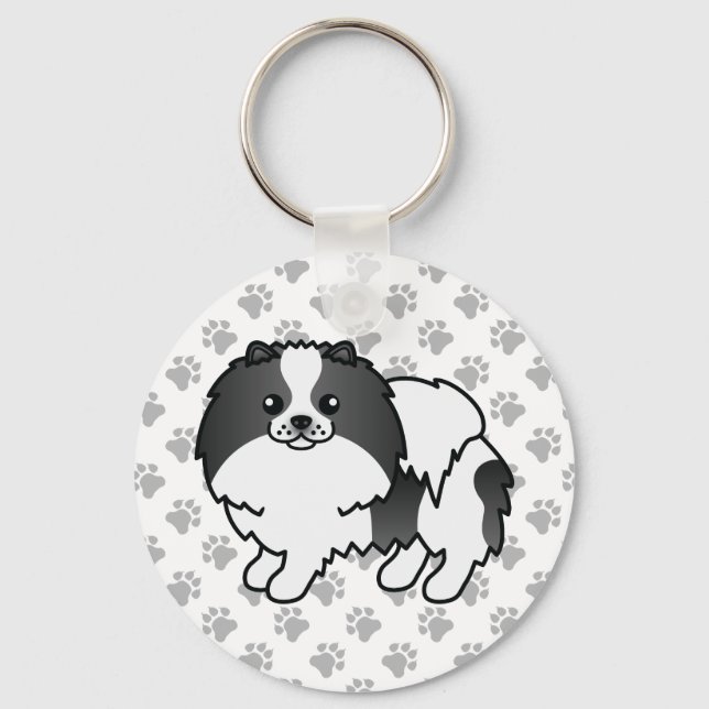 Porte-clés Pomeranian à couleur parti noir et pattes de dessi (Recto)