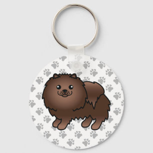Porte-clés Pomeranian Brun Mignon Chien de Dessin Animé & Pat