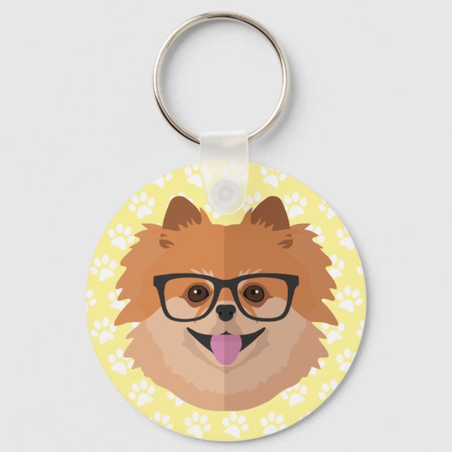 Porte-clés Pomeranian Dog In Nerd Glasses | Cute Hipster Gift (Recto)