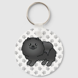 Porte-clés Pomeranian noir Chien de dessin animé mignon & Pat