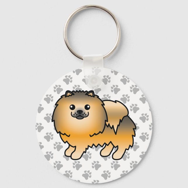 Porte-clés Pomeranian Sable Orange Chien de Dessin Animé Mign (Recto)