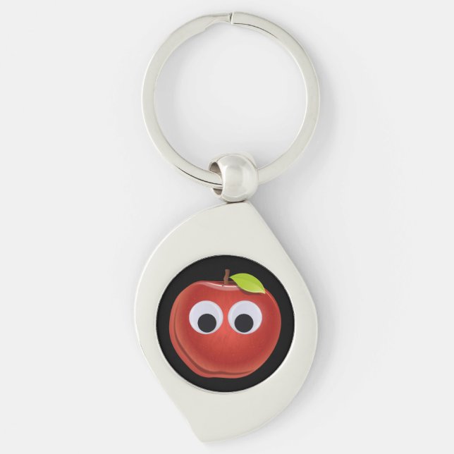 Porte-clés Pomme rouge drôle avec yeux de googly (Devant)