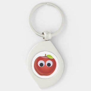 Porte-clés Pomme rouge drôle avec yeux de googly