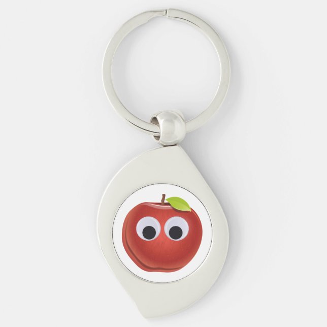 Porte-clés Pomme rouge drôle avec yeux de googly (Devant)