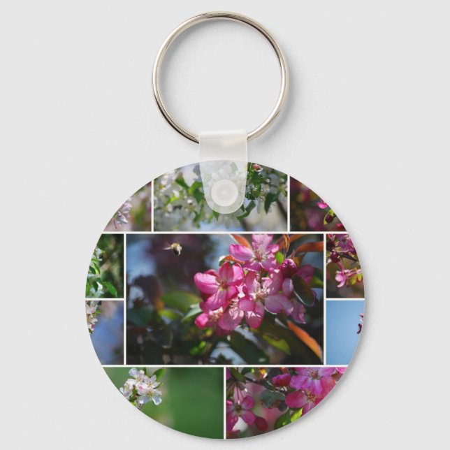 Porte-clés Pommes en fleurs et abeilles de miel (Recto)