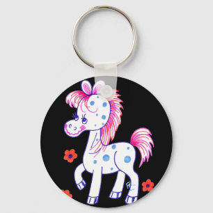 Porte-clés Poney heureux qui sourit sur fond noir