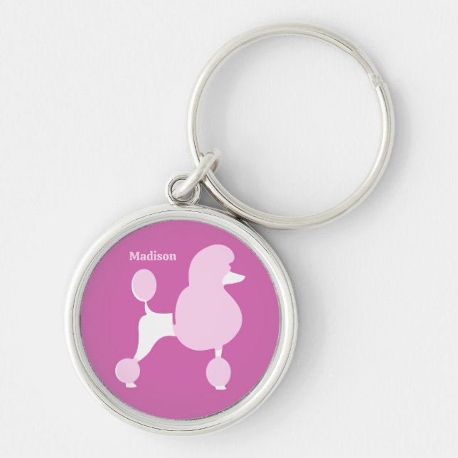 Porte-clés Poodé rose de texte personnalisé (Devant)