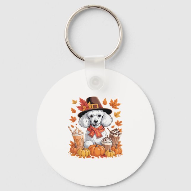 Porte-clés Poodle Thanksgiving Drinks Coffee Fall Leaves Pump (Recto)