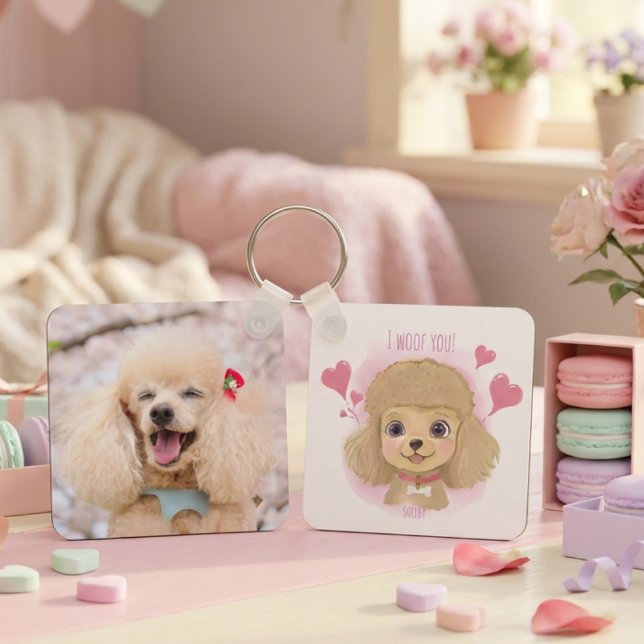 Porte-clés Poodle Valentine Keychain with Custom Name & Photo (Créateur téléchargé)