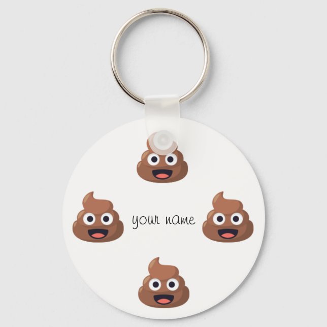 Porte-clés Poop Emoji Face et '' Votre nom ici " (Recto)