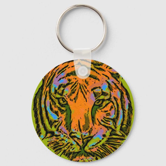 Porte-clés Pop Art TIGER HEAD + votre backgr. & idées (Recto)