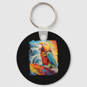 Porte-clés Pop Art Vintage Oiseau de compagnie Perroquet Surf