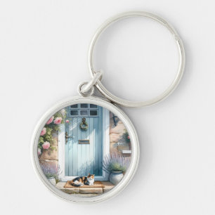 Porte-clés Porche Floral Cottagecore avec Chat Calicot