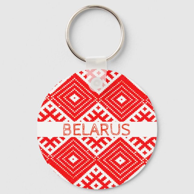 Porte-clés Port-clés motif folklorique rouge et blanc Belarus (Recto)