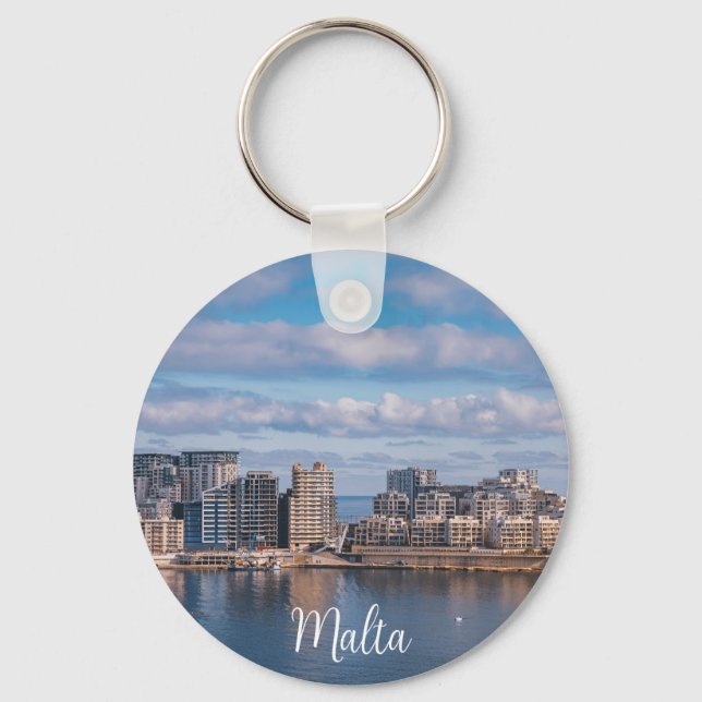 Porte-clés Port de Sliema et gratte-ciel à Malte (Recto)