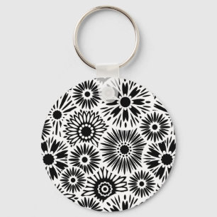 Porte-clés Porte - clé à fleurs noir et blanc