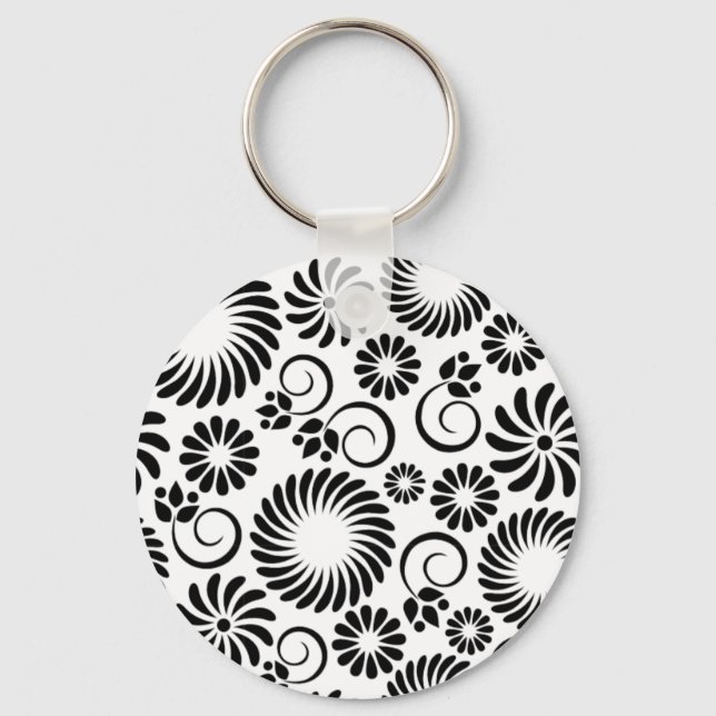 Porte-clés Porte - clé à fleurs noir et blanc (Recto)