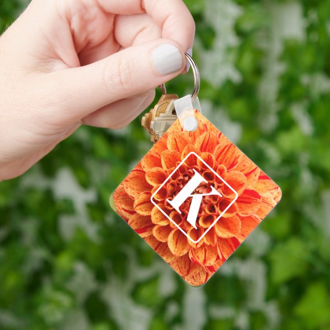 Porte-clés Porte - clé à fleurs orange avec monogramme (main)
