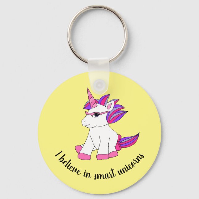 Porte-clés Porte - clé avec licorne mignonne avec lunettes (Recto)