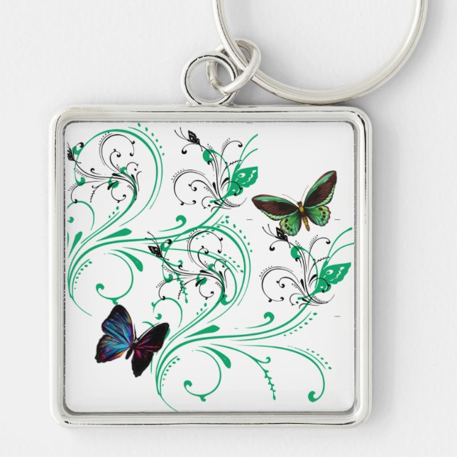Porte-clés Porte - clé avec vignes et papillons vert (Devant)