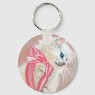 Porte-clés Porte - clé blanc d'arc de rose de chat de chaton