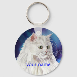 Porte-clés Porte - clé blanc nommé personnalisé de chat