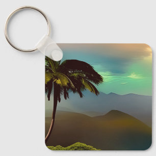 Porte-clés Porte - clé carré avec arbre tropical et paysage