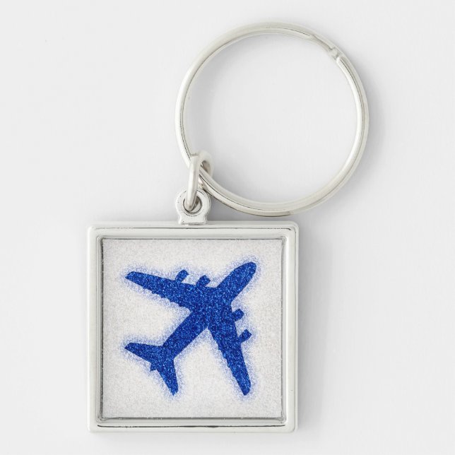 Porte-clés Porte - clé carré d'avion parties scintillant bleu (Devant)