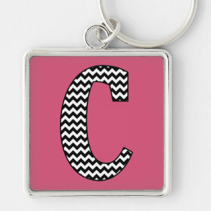 Porte-clés Porte - clé Carré de Monogramme "C" noir et blanc