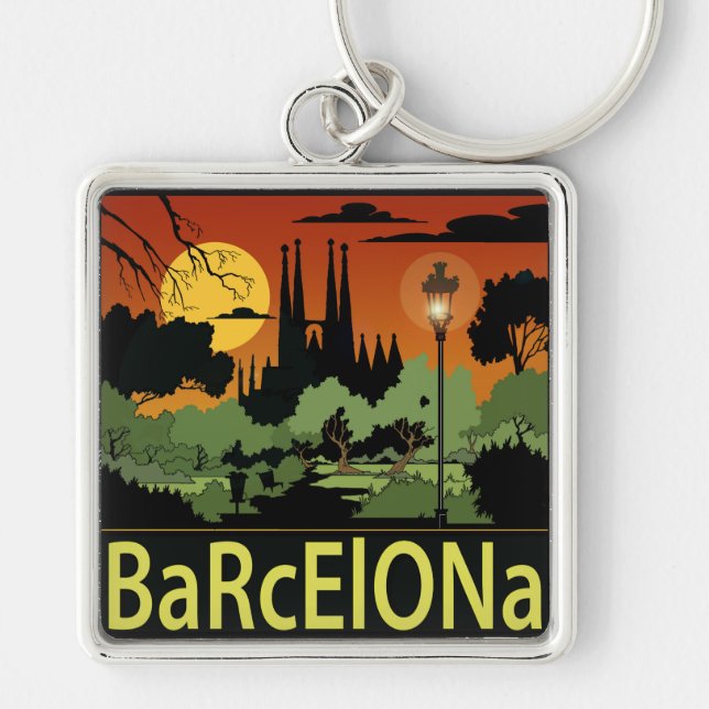 Porte-clés Porte - clé Carré Premium de Barcelone (2,00 po) (Devant)