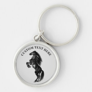 Porte-clés Porte - clé Cheval noir avec texte personnalisé
