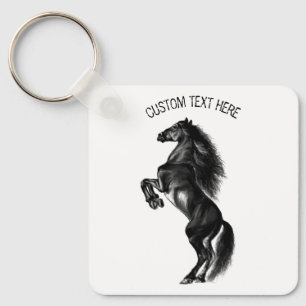 Porte-clés Porte - clé Cheval noir avec texte personnalisé