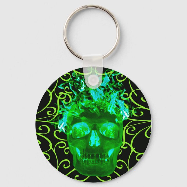 Porte-clés Porte - clé crâne flamme vert (Recto)