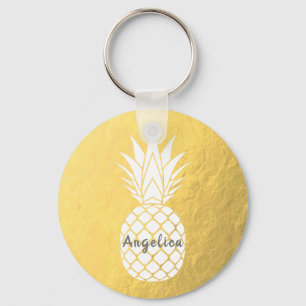 Porte-clés Porte - clé d'ananas blanc Faux Gold Foil
