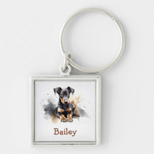 Porte-clés Porte - clé d'aquarelle Doberman Pinscher