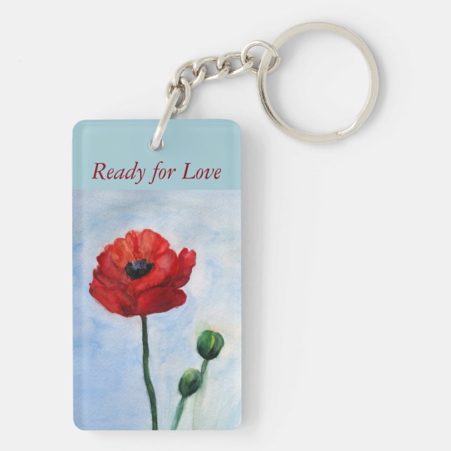 Porte-clés Porte - clé d'aquarelle rouge à fleurs (Dos)