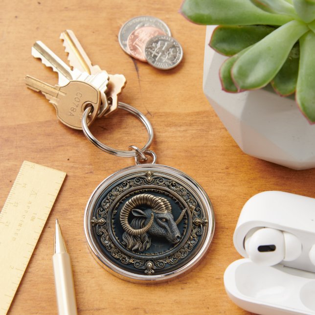 Porte-clés Porte - clé d'astrologie du zodiac noir et or Arie (Bureau)