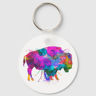 Porte-clés porte - clé de bouton de bison d'aquarelle de 2,25