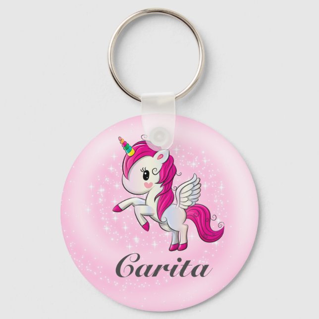 Porte-clés Porte - clé de bouton Unicorn personnalisé (Recto)