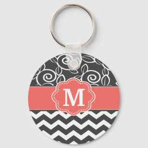 Porte-clés Porte - clé de corail gris de monogramme de